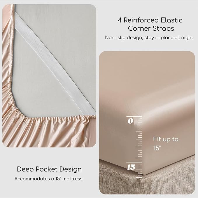 MR&HM Satin Bed Sheets, California King Size Sheets Set - Image 4
