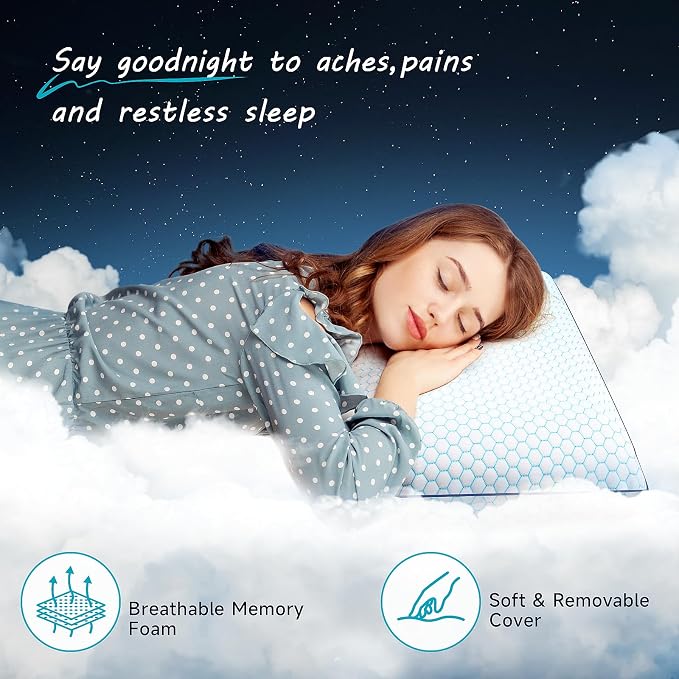 CushyOasis Memory Foam Pillows for Side, Back and Stomach Sleepers, Bed Pillow - Image 2
