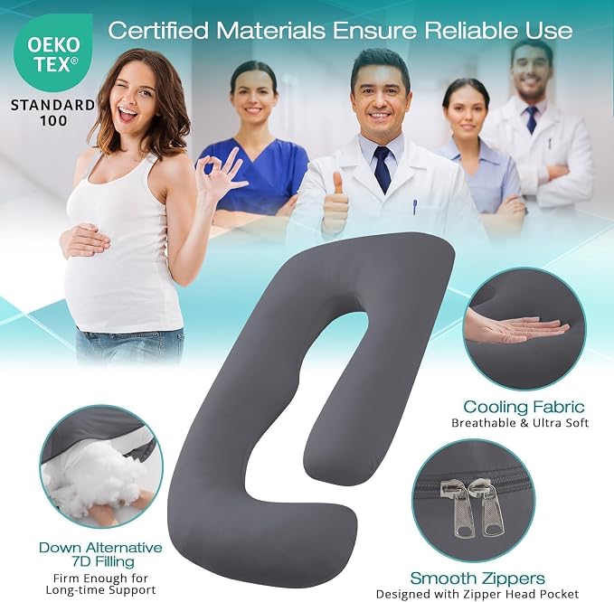 Sasttie Pregnancy Pillows for Sleeping, U Shaped Cooling Full Body Pillow - Image 3