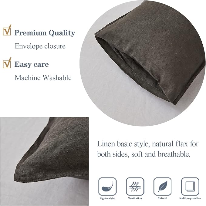 Simple&Opulence 100% Linen Lumbar Pillow Cover 12 x 20 Inches Set of 2 - Image 3