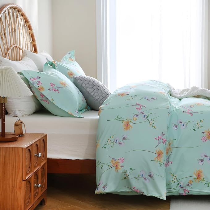 JSD Green Floral Duvet Cover Set Queen Size, 3 Piece Botanical Printed - Image 7