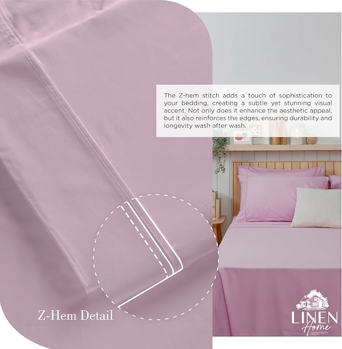 Linen Home 100% Cotton Percale Sheets King Size, Mauve Lavender, Deep Pocket - Image 3