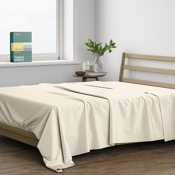 THREAD SPREAD 100% Organic Cotton Percale Flat Sheet Full Size by THREADSPREAD