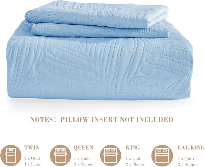Exclusivo Mezcla California King Quilt Bedding Set, Lightweight Sky Blue Quilts - Image 6