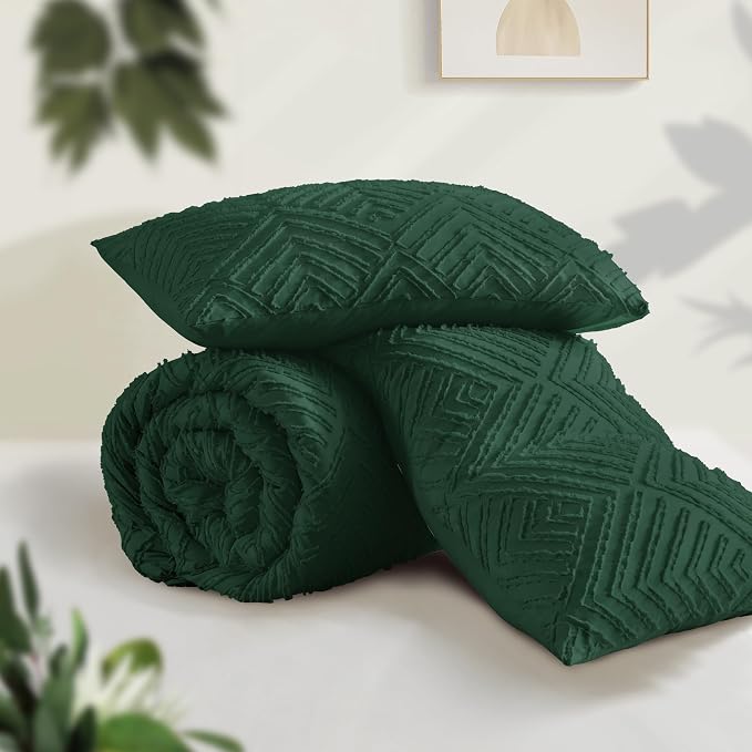Andency Dark Emerald Green Comforter King Size Set, 3 Pieces Boho Bedding Set & - Image 3