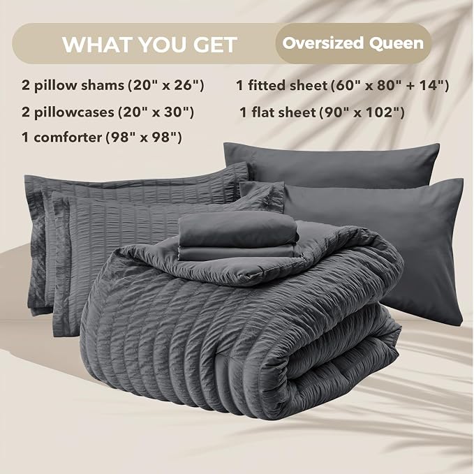 HYMOKEGE Oversized Queen Comforter Set Seersucker 7 Pieces, All Season Luxury - Image 5