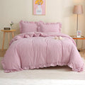 Silnuo Vintage Pink/White Plaid Ruffle 3-Piece Duvet Cover Set Twin Size by Silnuo