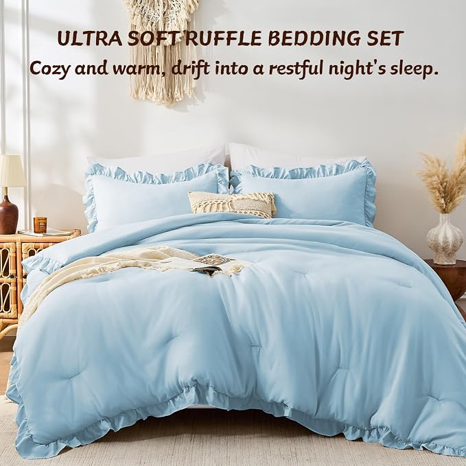 FUANNA Full Size Comforter Sets Light Blue, 3 Pieces Ruffle Full Size Bedding - Image 4