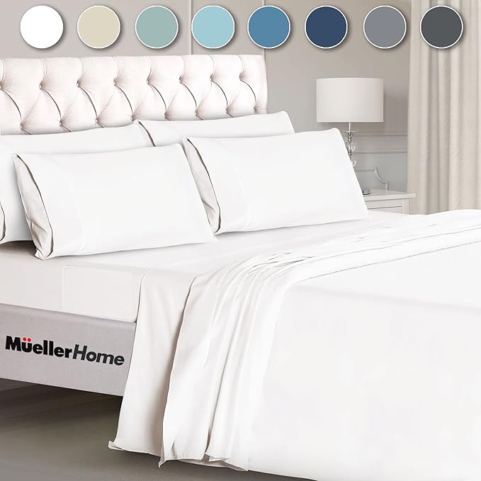 Mueller Luxury 6 PC Full Size Bed Sheets, Super Soft 1800, Deep Pocket up to - Image 9
