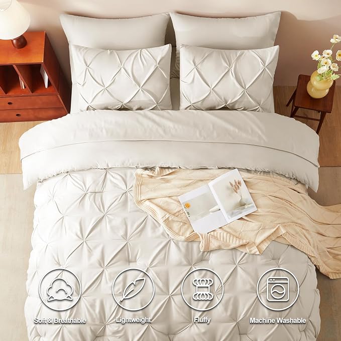 CozyLux California King Comforter Set Oatmeal - Image 2