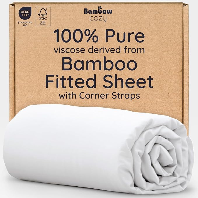 Bambaw King White Fitted Sheet Only, 100% Viscose Derived from Bamboo Sheet by Bambaw
