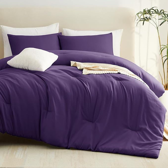 CozyLux Oversized King Comforter Set Purple, 3 Pieces 120x98 Solid Breathable - Image 8