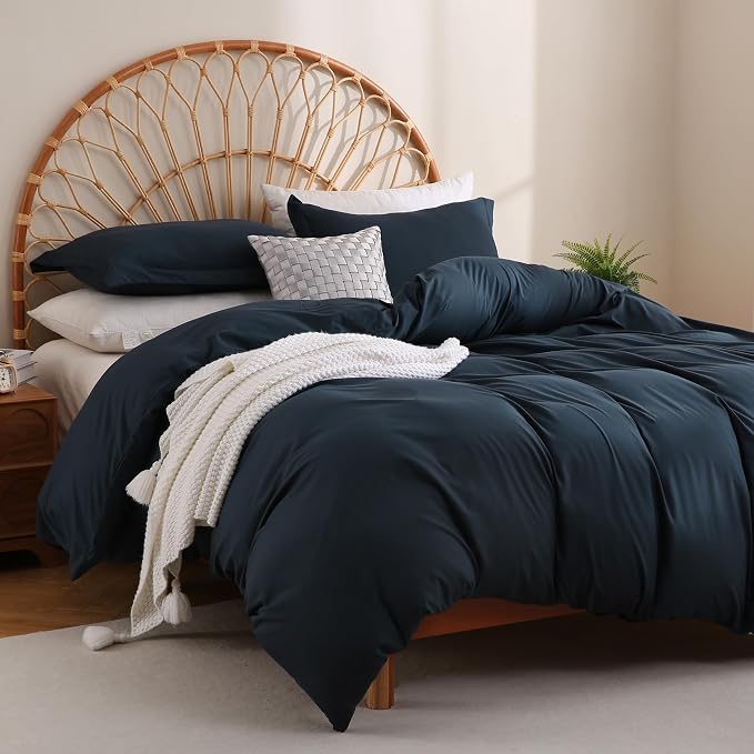 JSD Navy Blue Duvet Cover Set Queen Size, 3 Piece Duvet Cover - Image 6