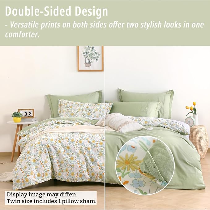 LEMIROE Floral Cotton Comforter Twin Size 2Pcs - Image 4