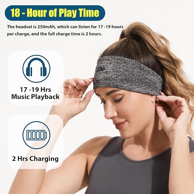 BORAYDA 2-Pack Bluetooth Headband, 18 Hours Play Time, HD Stereo, Built-in - Image 2