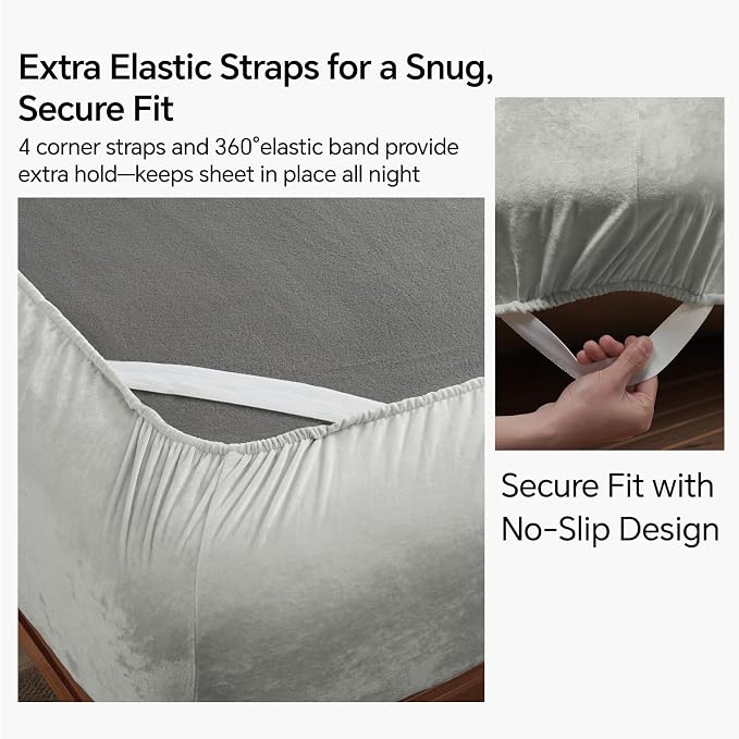 BEDELITE Velvet Fitted Sheet and Pillowcases Set, Luxury Soft Fuzzy Bottom Sheet - Image 4