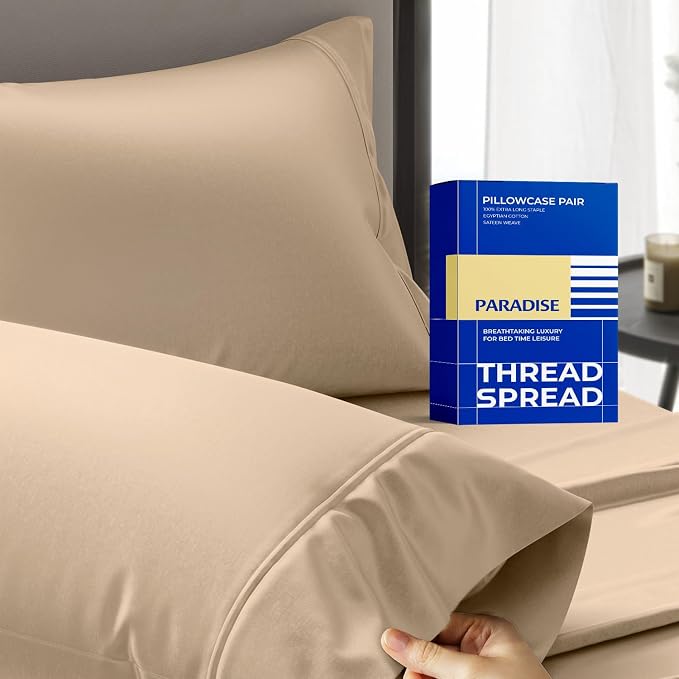 Thread Spread 100% Egyptian Cotton Pillow Cases Queen Size Set of 2 by THREADSPREAD