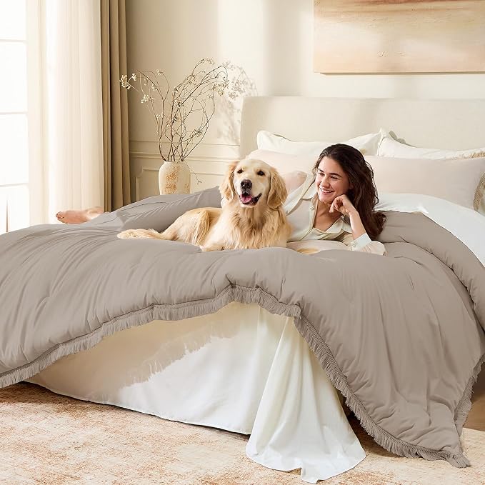 Andency Comforter Full Size Set Khaki, 3 Pieces Boho Winter Lightweight Bedding - Image 4