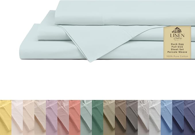 Linen Home 100% Cotton Percale Sheets Full Size, Deep Pocket, 4 Pieces Set by LINENHOME