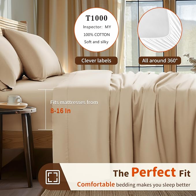 LBRO2M 1000 Thread Count 100% Egyptian Cotton Sheets Set Twin XL, 3 Piece Sets - Image 3