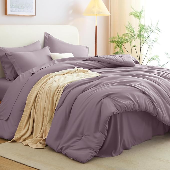 CozyLux King Size Comforter Set Dusty Purple, 7 Pieces Bed in a Bag King - Image 7