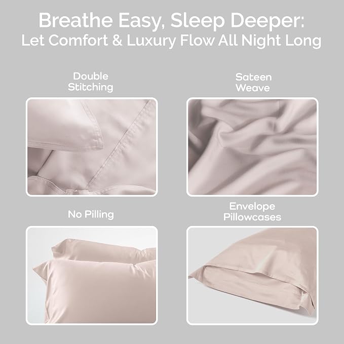 Pillow Cases Queen Size Set of 2 Pillowcases 100% Viscose from Bamboo Cooling - Image 4