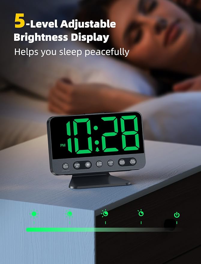Odokee Digital Alarm Clocks for Bedrooms: Large Bold Number 5 Brightness Dimmer - Image 4