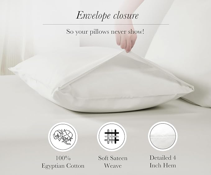 100% Egyptian Cotton Pillow Cases, King Size Pillow Cases Set of 2, Sateen Weave - Image 7