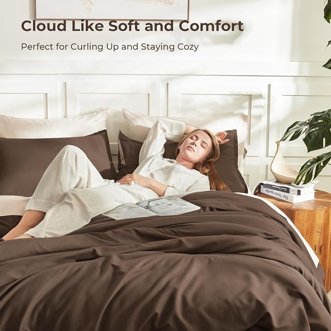 Litanika Brown Comforter Set Queen Size, 3 Pieces Lightweight Solid Bedding - Image 2