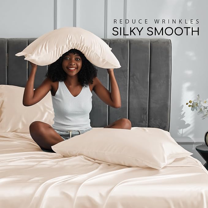 MR&HM Satin Bed Sheets, Full Size Sheets Set - Image 3