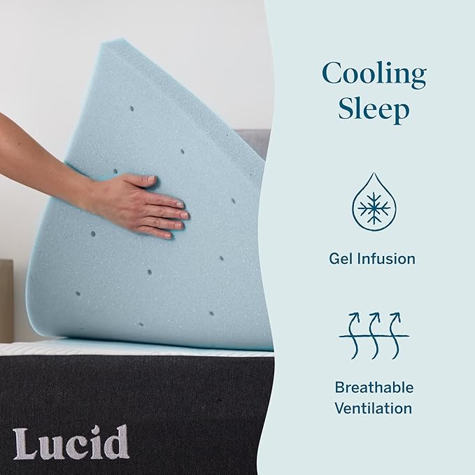 Lucid 2 Inch Memory Foam Mattress Topper, King Size – Cooling Gel Bed Topper – - Image 2