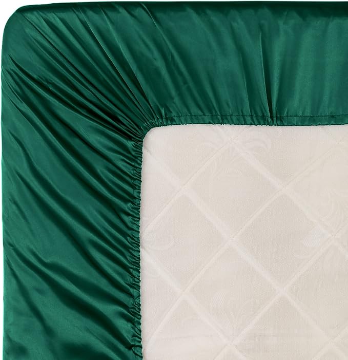 Homiest Blackish Green Satin Fitted Twin Size Bed Sheet, Deep Pocket, Luxury & - Image 6