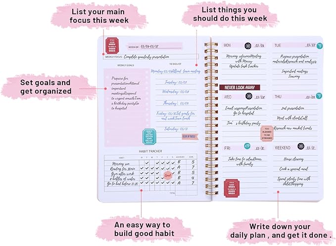 Undated Weekly Planner with Habit Tracker, 52 Weeks To Do List Notebook A5 - Image 3