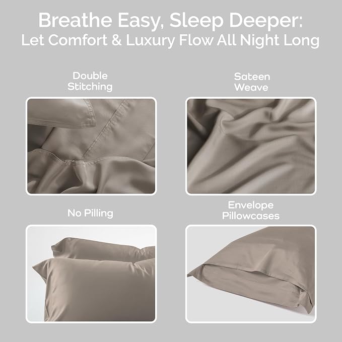 Pillow Cases Queen Size Set of 2 Pillowcases 100% Viscose from Bamboo Cooling - Image 4