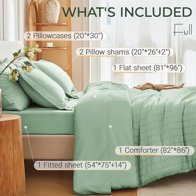MUXHOMO 7 Pieces Full Comforter Set, Seersucker Bed in a Bag Full Size - Image 4