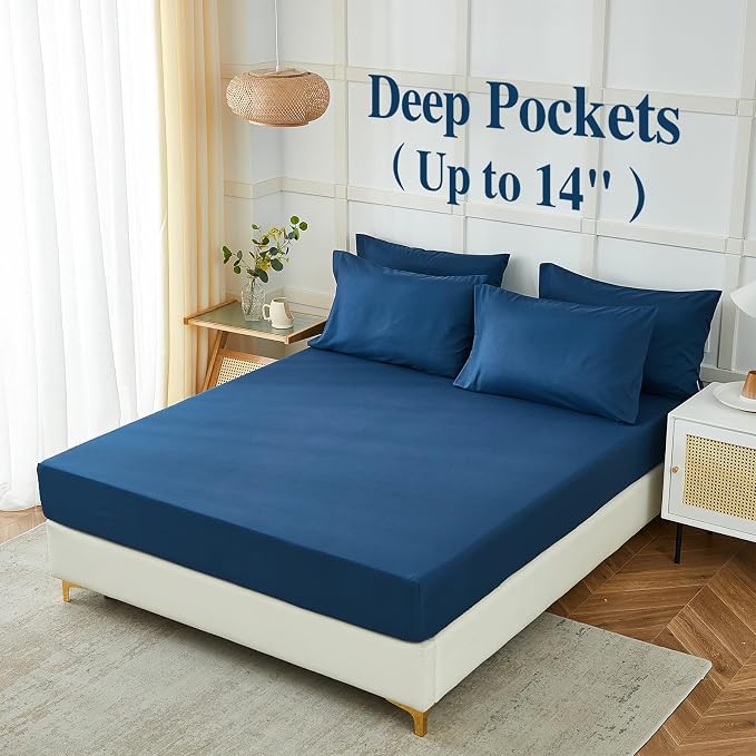 ILAVANDE Navy Blue Queen Sheets Set 6 Piece, Hotel Luxury Super Soft 1800 - Image 3
