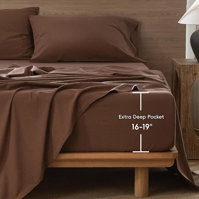 MooMee Fitted Bottom Sheet Only 100% Washed Cotton Linen Like Textured - Image 2