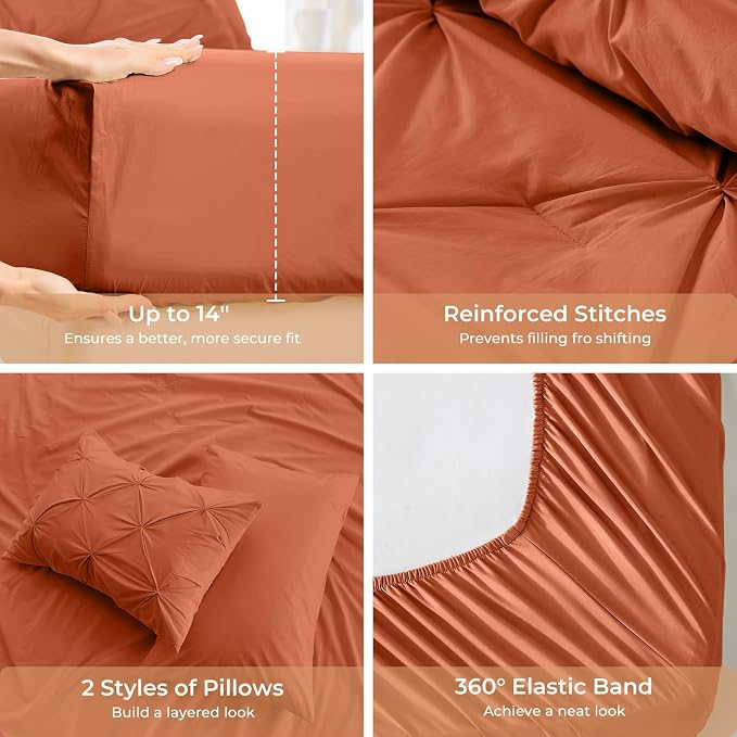 Sasttie King Size Comforter Set, 7-Piece Bed in a Bag, Pintuck Bedding Set - Image 5
