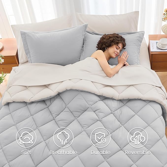 MUXHOMO 7 Pieces Queen Comforter Set, Reversible Bed in a Bag Queen Size - Image 6
