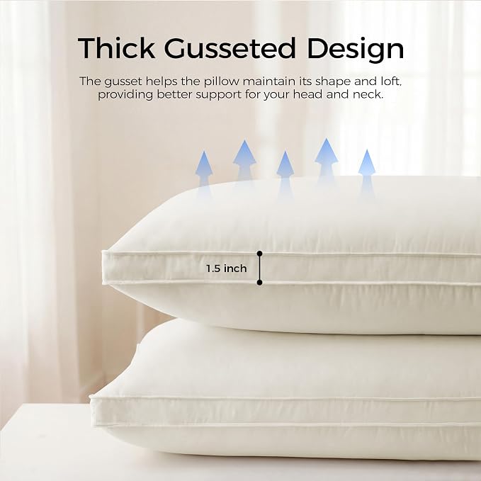 puredown® Gusseted Goose Feather Down Pillows, 100% Organic Cotton Cover - Image 4