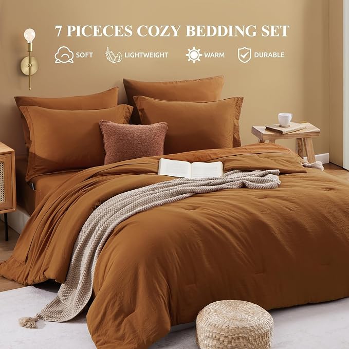 WRENSONGE Full Size Comforter Sets- 7 Pieces Soft Terracotta Bed in a Bag - Image 4