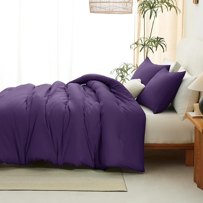 CozyLux Queen Comforter Set Purple, 3 Pieces Solid Comforters Queen Size - Image 8