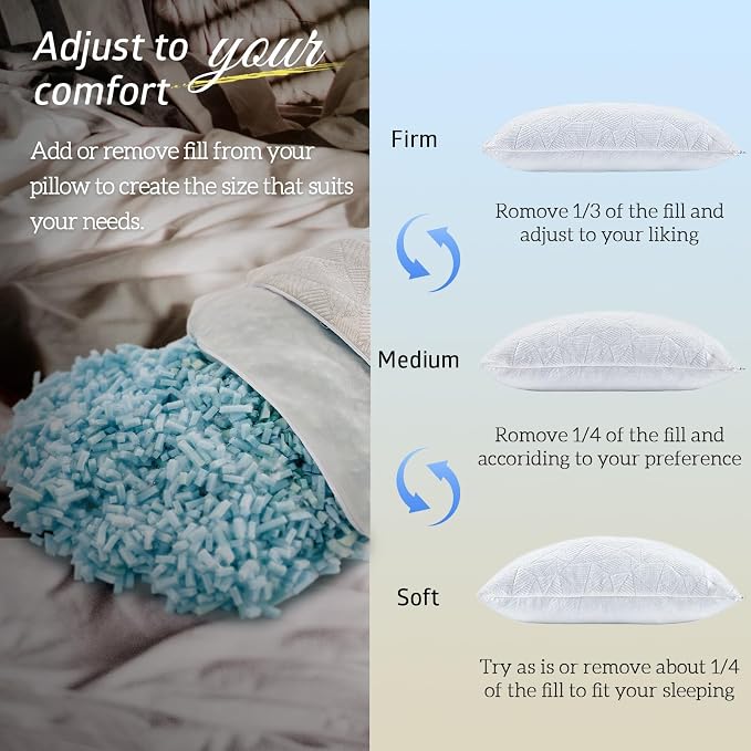 BETU Cooling King Size Pillows Set of 4, Shredded Memory Foam Bed Pillows - Image 6
