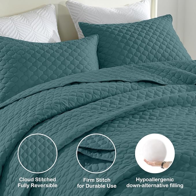 HORIMOTE HOME Quilt King Size Teal Blue, Lightweight Quilt - Image 4
