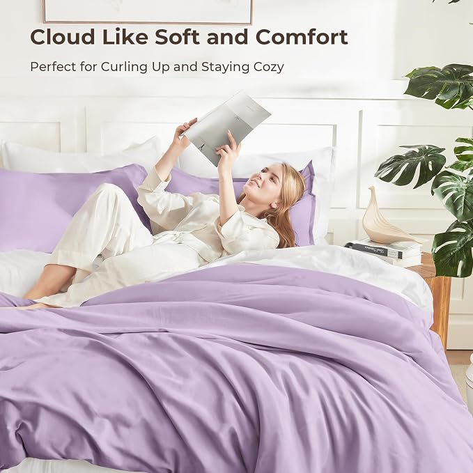 Litanika Lavender Purple Comforters Queen Size, 3 Pieces Lightweight Solid - Image 2