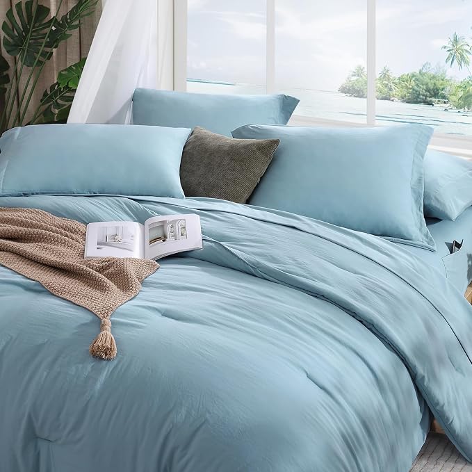 WRENSONGE Queen Comforter Set, 7 Pieces Soft Blue Bed in a Bag Queen - Image 4