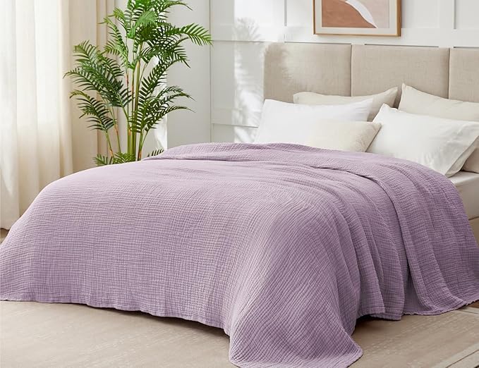 100% Cotton Muslin Blanket Queen 90" x 90", 6 Layers Breathable and Lightweight by Kozyhvn