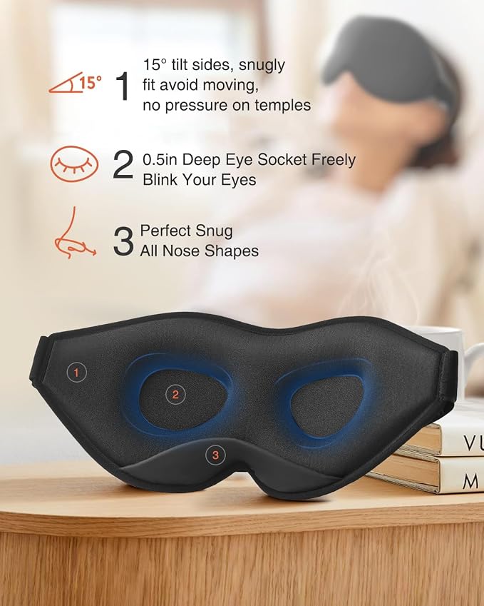 MABAO 2 Packs Sleep Mask for Side Sleeper, Eye Mask for Sleeping Women Men - Image 3