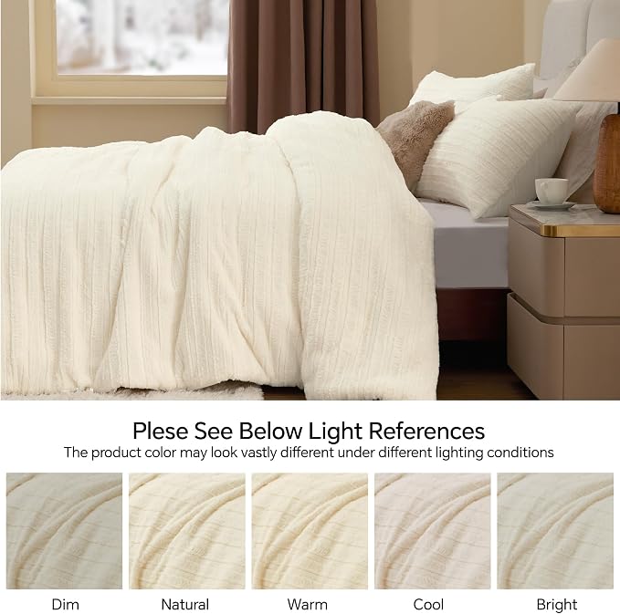 BEDELITE Fleece Queen Comforter Set -Super Soft & Warm Fluffy Cream White Faux - Image 9