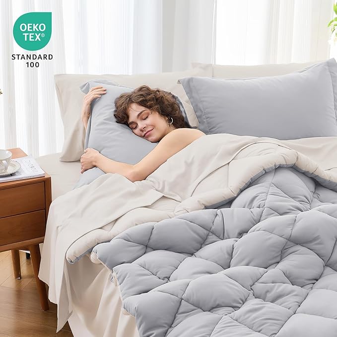 MUXHOMO 7 Pieces Queen Comforter Set, Reversible Bed in a Bag Queen Size - Image 2